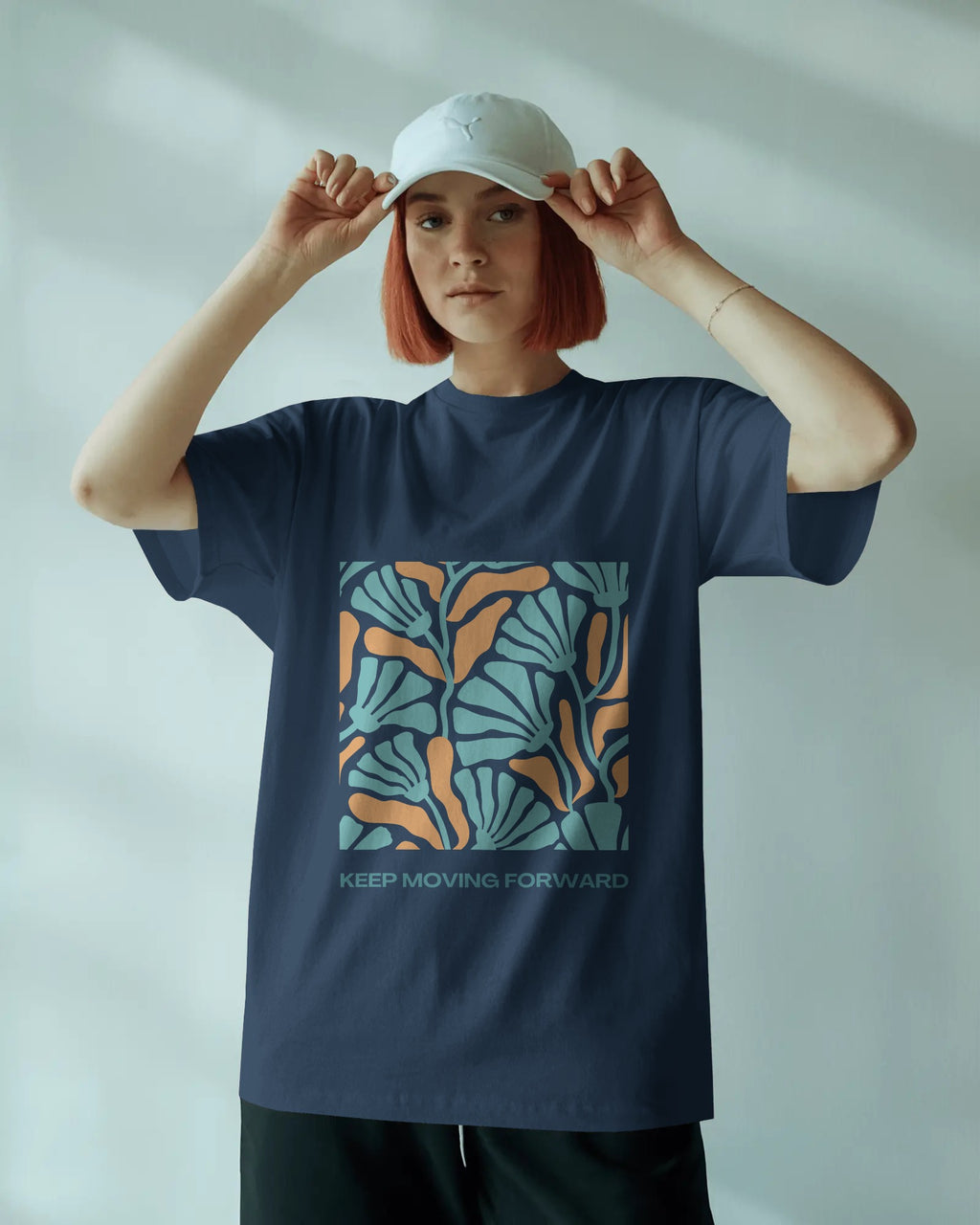 Motivational Leaf Pattern Oversized T-Shirt