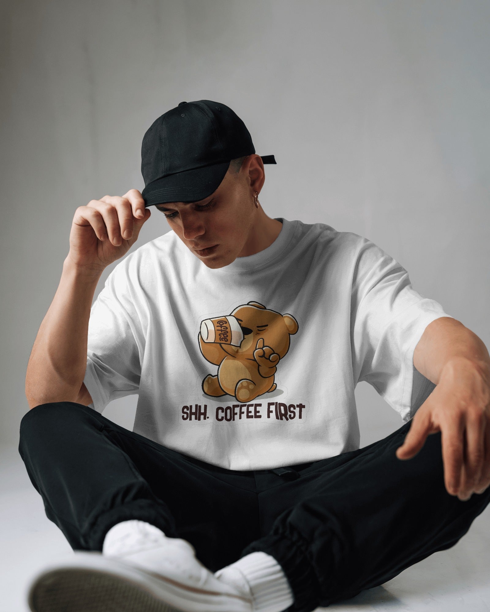 Shh Coffee Bear Oversized Tee