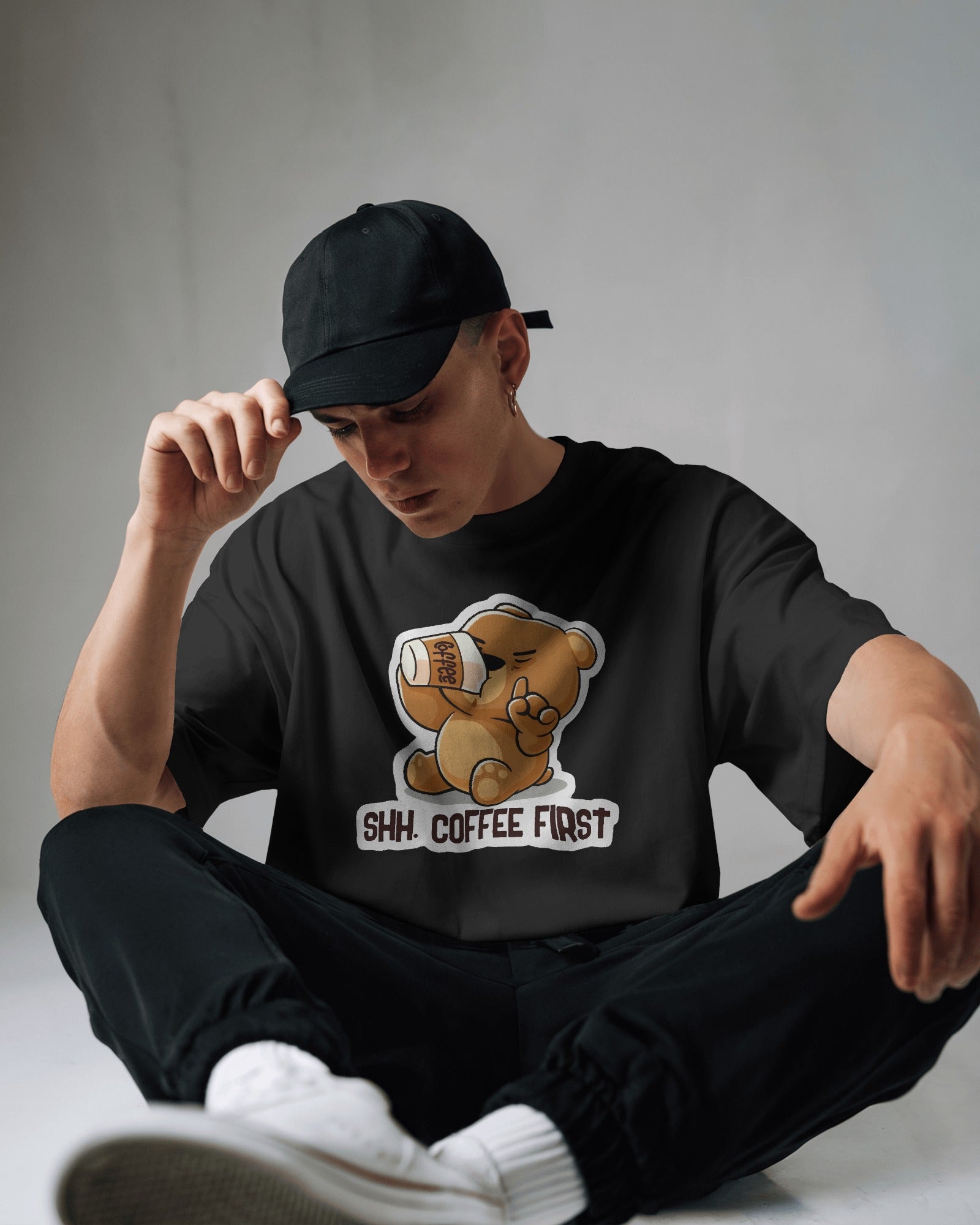 Shh Coffee Bear Oversized Tee