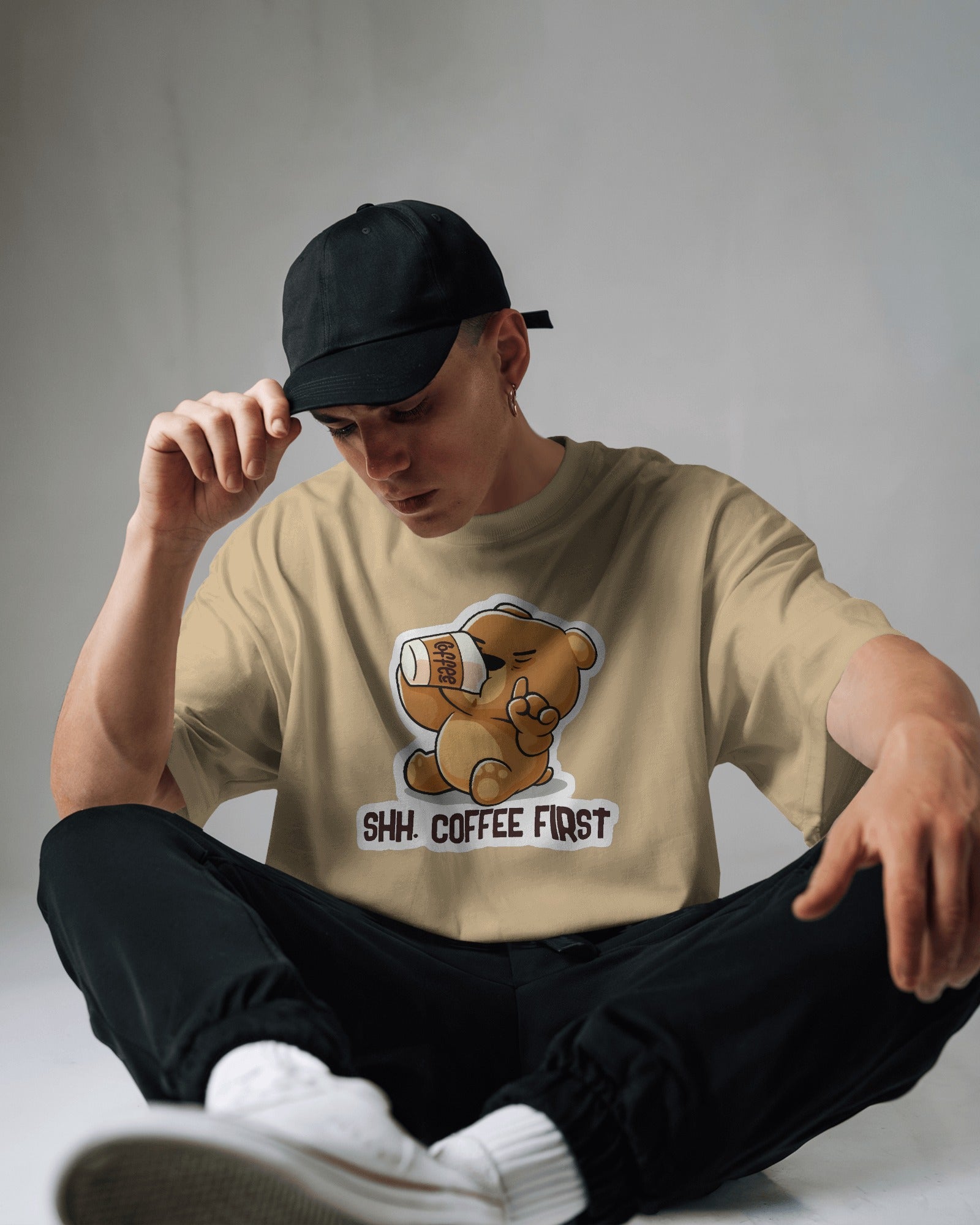 Shh Coffee Bear Oversized Tee