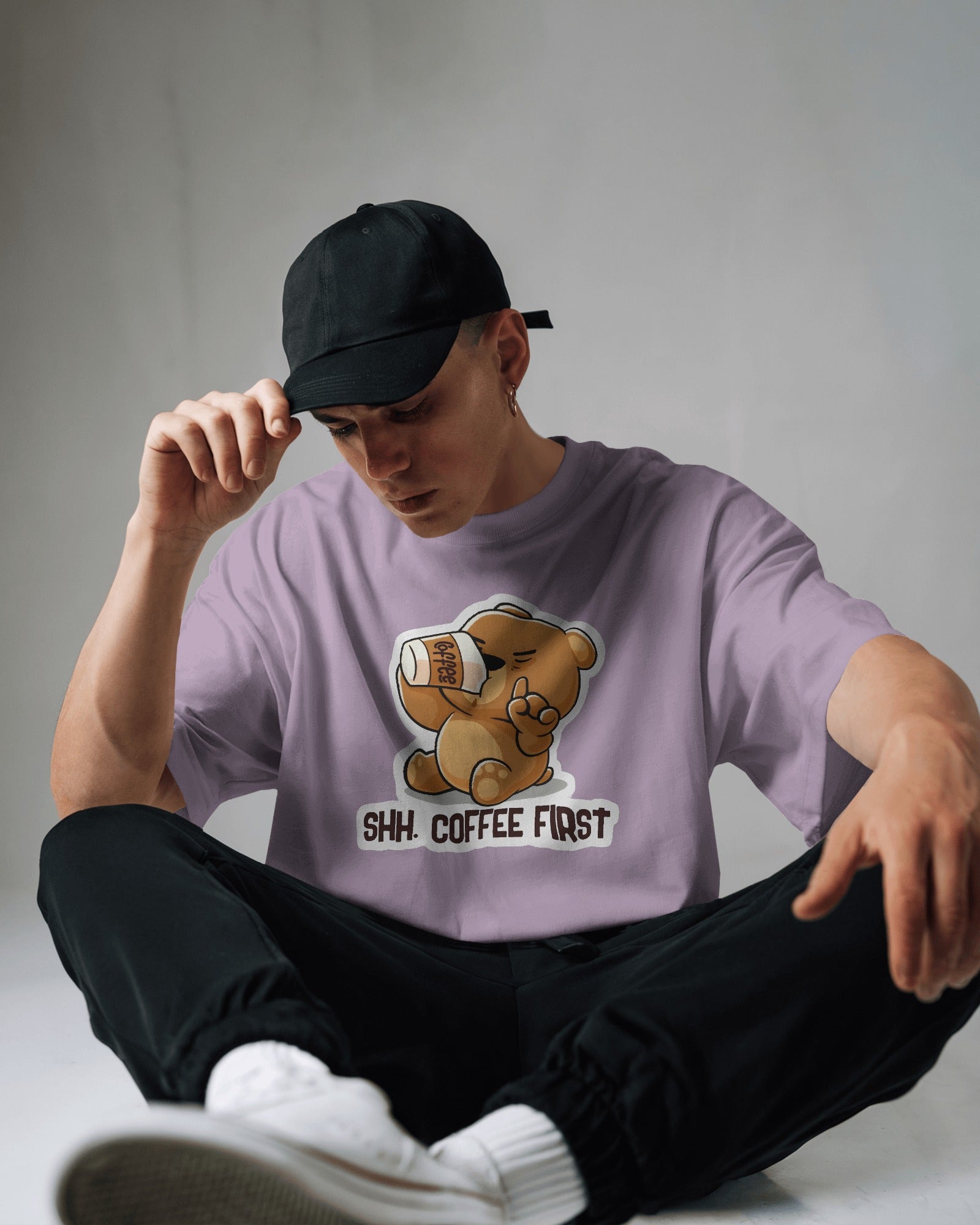 Shh Coffee Bear Oversized Tee