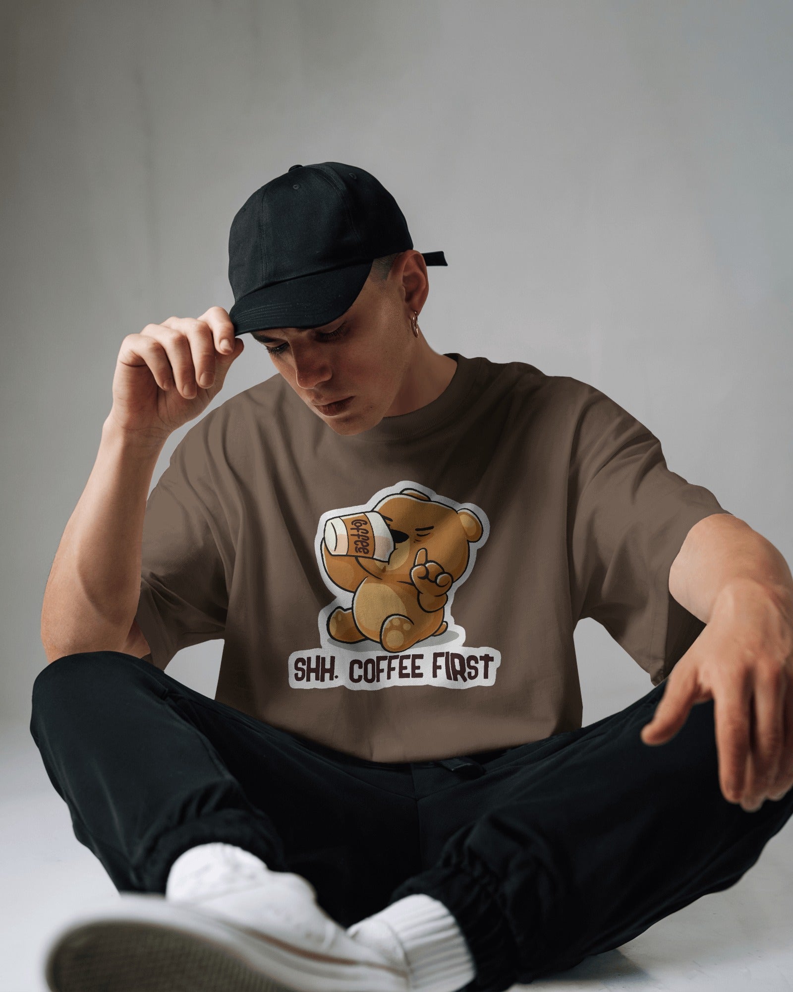 Shh Coffee Bear Oversized Tee
