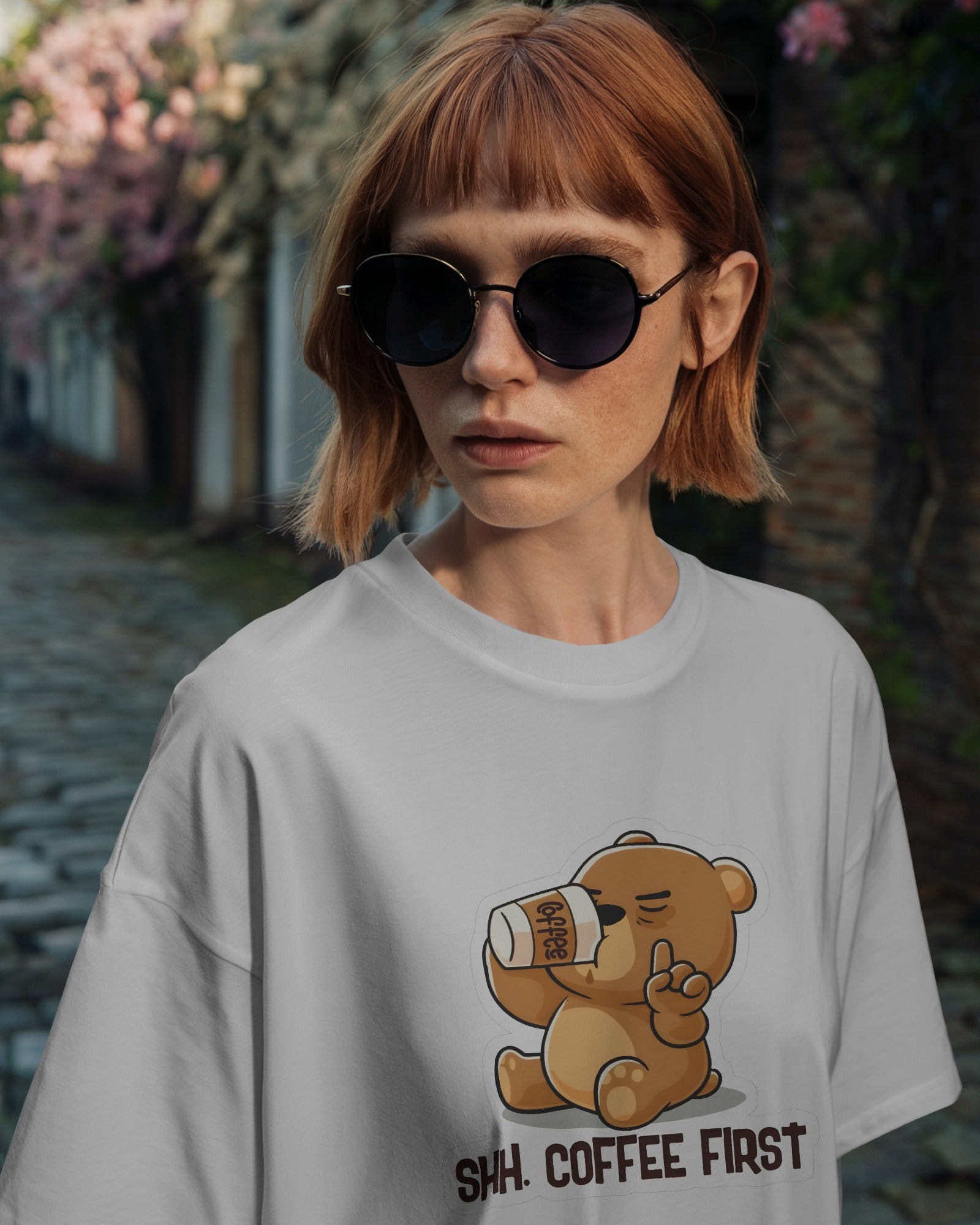 Shh Coffee Bear Oversized Tee