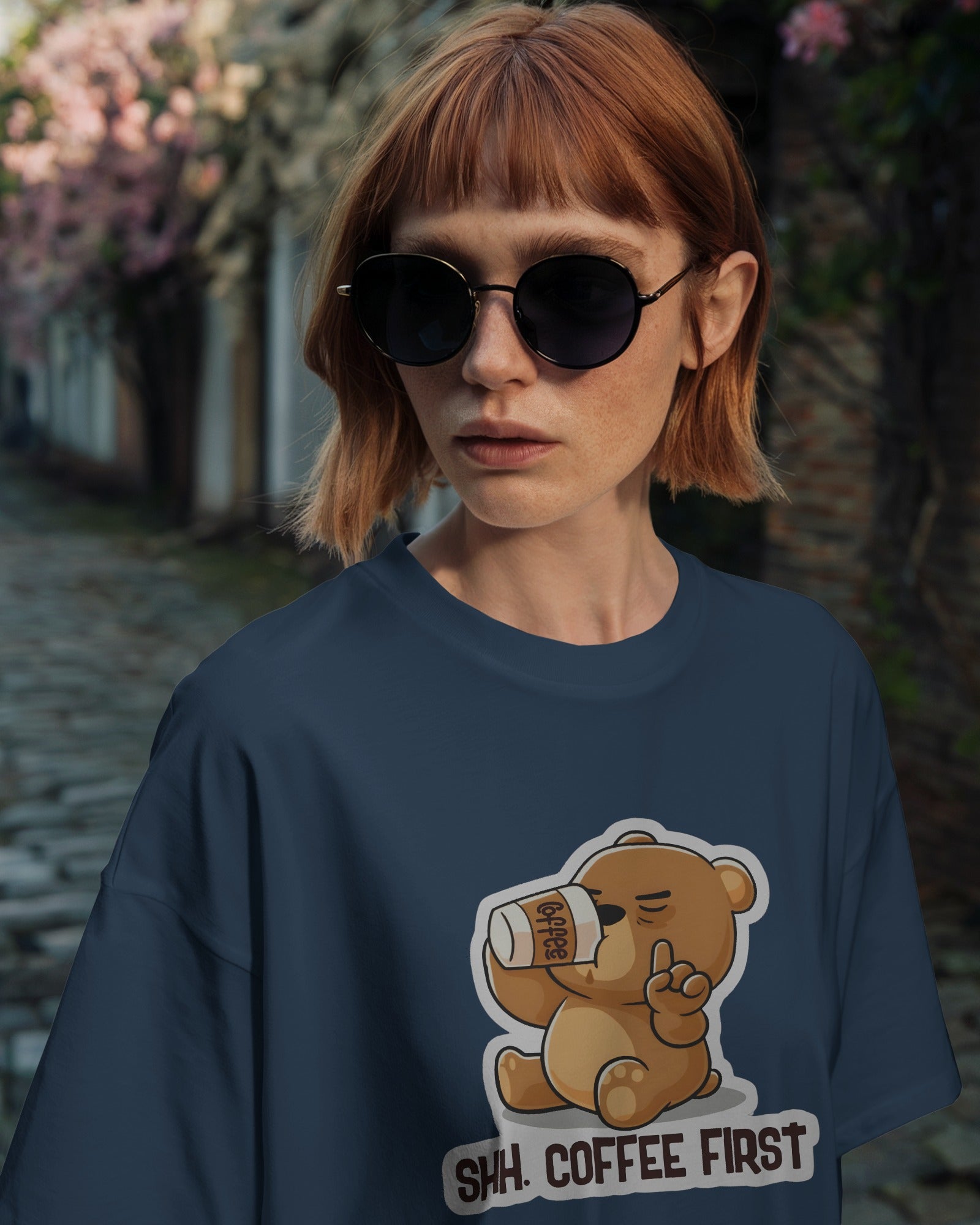 Shh Coffee Bear Oversized Tee