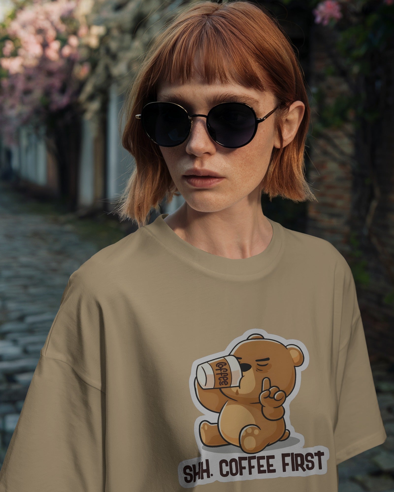 Shh Coffee Bear Oversized Tee