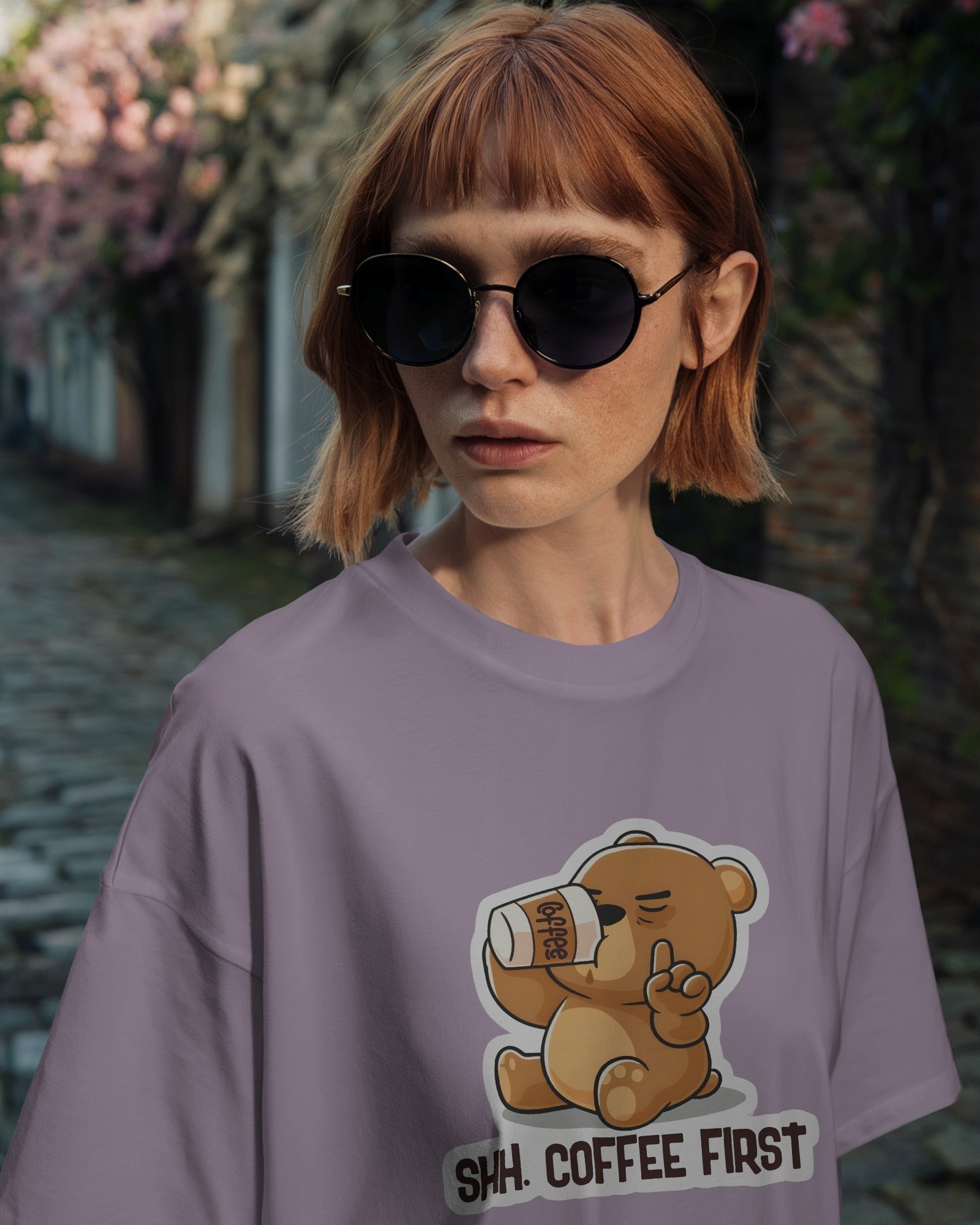 Shh Coffee Bear Oversized Tee