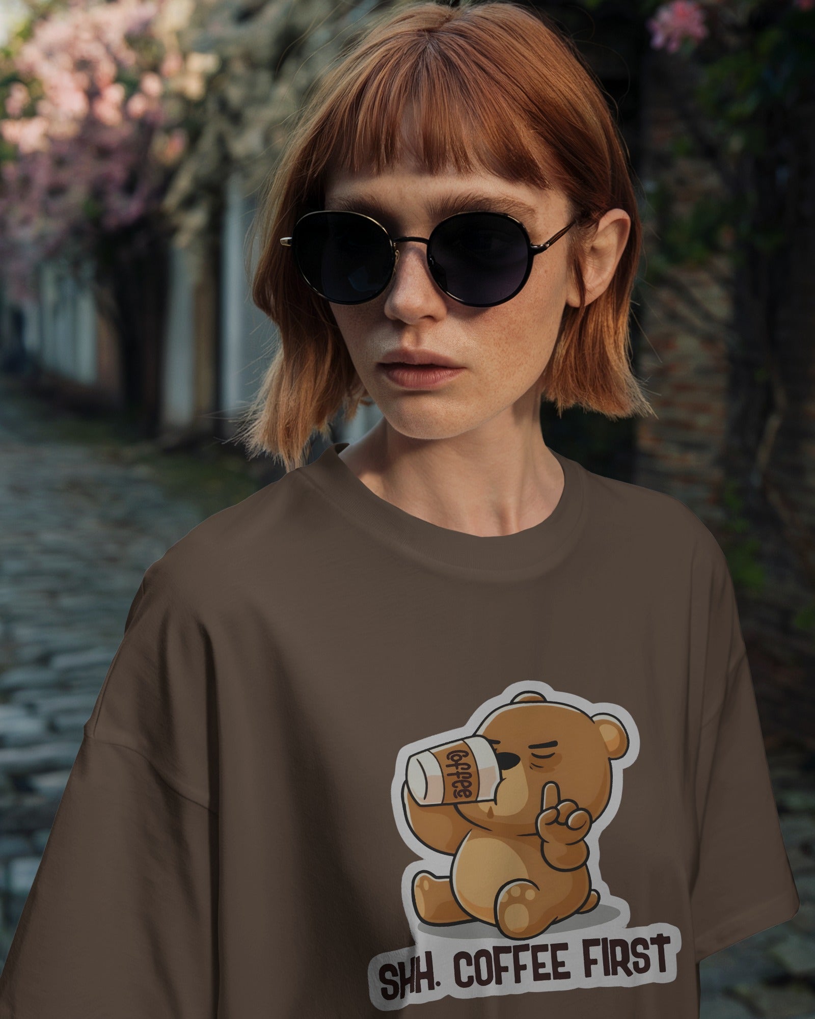 Shh Coffee Bear Oversized Tee